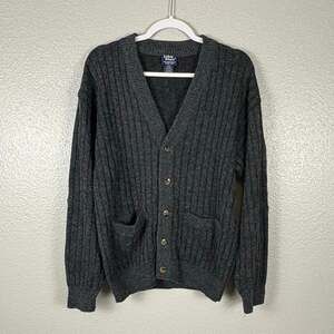 John Blair Men’s Medium Gray Acrylic Blend Long Sleeve Ribbed Button Up Cardigan